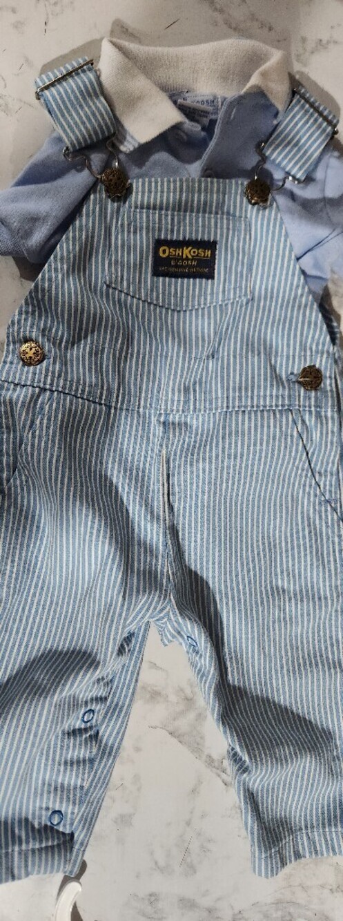 Vintage OshKosh Overalls Light Blue White Stripe 12 Months Vestbak